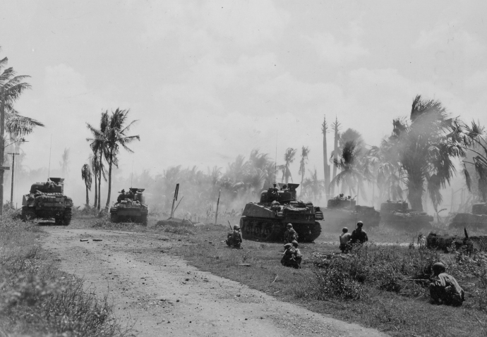 40th inf div 185th inf regt m4 sherman and troops panay island philippines photographer kia 031845 (1 of 1)