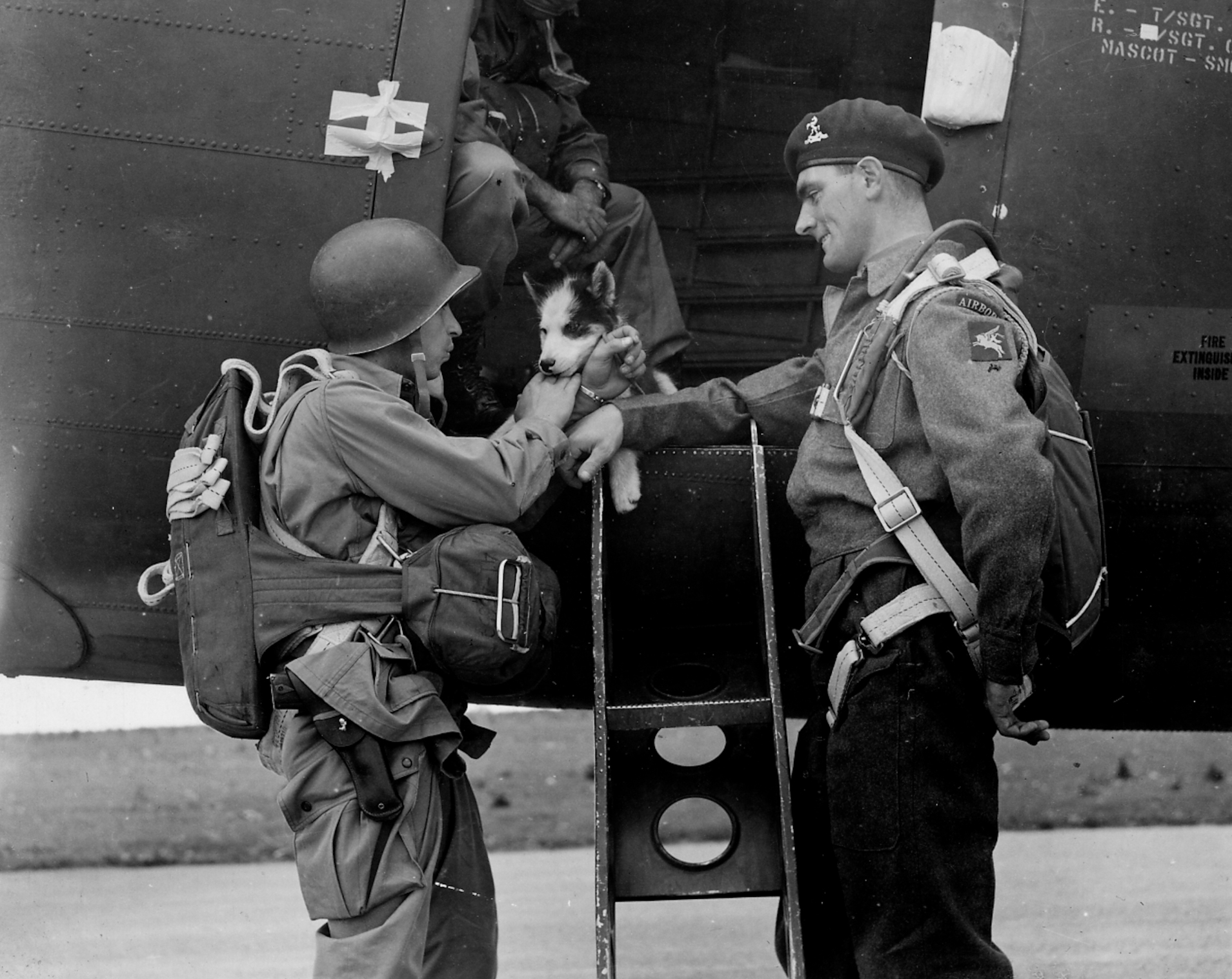 British Series WWII British Paratrooper with US Airborne Officer and Dog Mascot DDay Drop 060544 (1 of 1)
