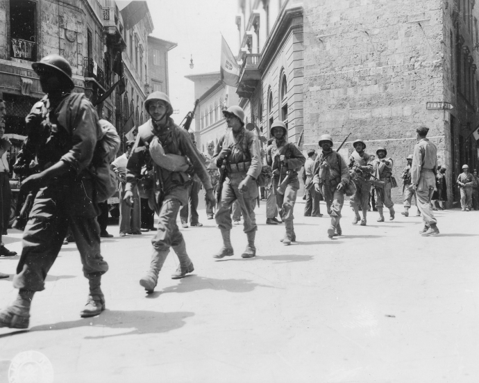 Free French Moroccan infantry in Siena, Italy on July 3, 1944.