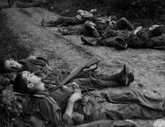 147th Inf regt Soldiers Exhausted on March in Burma CBI 120444 (1 of 1)