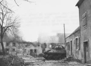 35th Inf Div XII Corps 3rd Army M36 Jackson TD in burning town Habkirchen Germany 121545 (1 of 1)