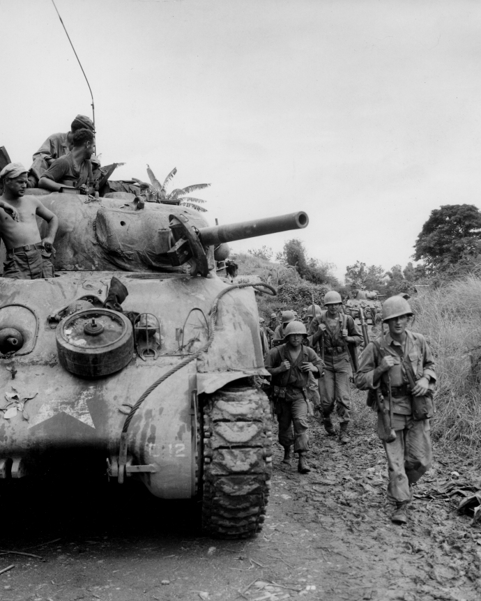 37th Inf Div M-4 Sherman and GI's Drive on Manila Luzon Philippines Campaign 01--45 no cap-1